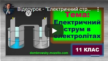 Відеоурок - "Електричний струм в електролітах. Електроліз"